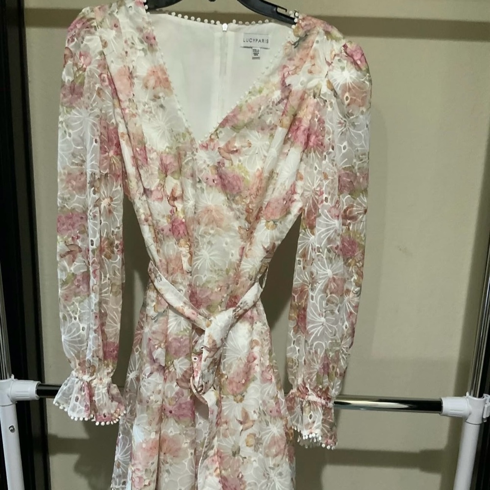 Lucy Paris Floral Long Sleeve Dress - Pink and Cream